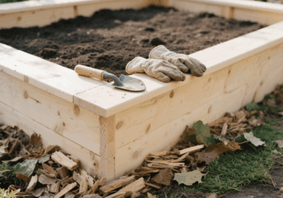 Hochwertiger Gartenzaun aus Holz als Beetumrandung für Garten und Gemüseanbau.