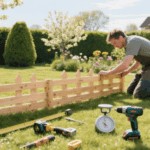 Gartenzaun bauen, natürlicher Holzzaun für Garten, handwerkliche Arbeiten, Gartengestaltung, DIY-Gartenzaun herstellen.