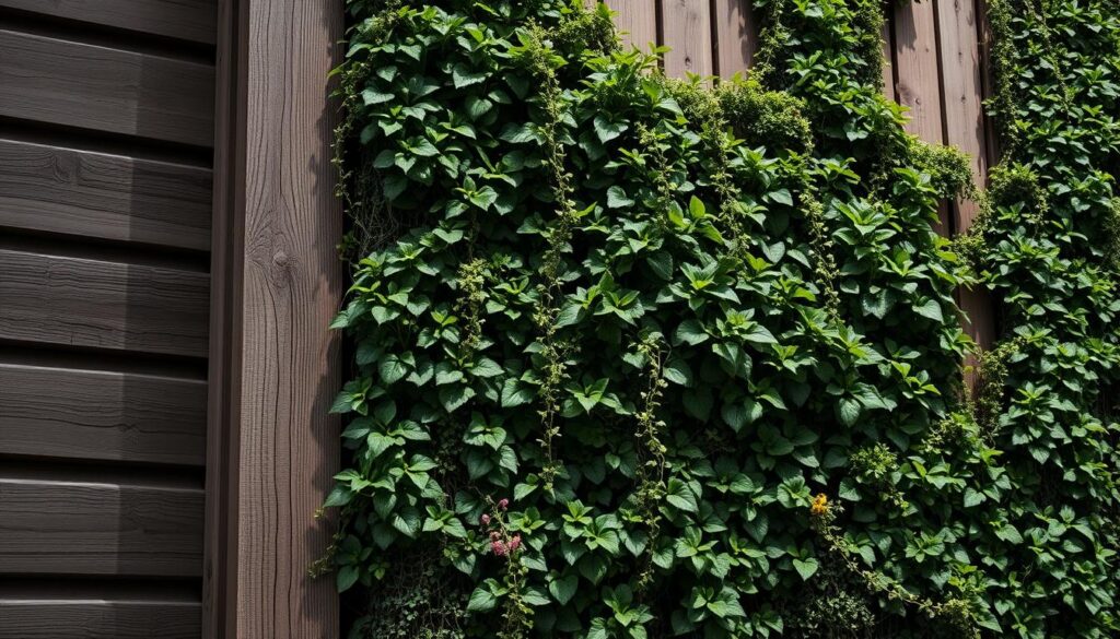 A meticulously crafted vertical garden, its verdant foliage cascading down the sturdy timber structure. Layers of lush greenery, punctuated by vibrant pops of color - a visually striking composition in muted tones of graphite and charcoal. Intricate patterns of leaves and vines intertwine, creating a sense of depth and movement. Crisp lighting accentuates the textures, casting dramatic shadows that add depth and dimension. The overall aesthetic is one of harmonious balance, inviting the viewer to imagine the tranquil oasis of this self-designed vertical garden.