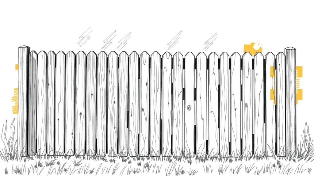 A sleek and modern prebuilt fence stands tall, its clean lines and uniform panels contrasting with the rustic charm of a classic handcrafted fence. In the foreground, the prebuilt fence's components are meticulously detailed, each board and post precisely aligned. In the middle ground, the handcrafted fence takes shape, its rough-hewn wooden beams and irregular spacing evoking a sense of timeless craftsmanship. The background is rendered in a monochromatic palette of pencil sketches, with splashes of color highlighting key elements. The overall composition invites the viewer to compare and contrast the two fencing options, their distinct aesthetics and construction methods artfully juxtaposed. A sleek and modern prebuilt fence stands tall, its clean lines and uniform panels contrasting with the rustic charm of a classic handcrafted fence. In the foreground, the prebuilt fence's components are meticulously detailed, each board and post precisely aligned. In the middle ground, the handcrafted fence takes shape, its rough-hewn wooden beams and irregular spacing evoking a sense of timeless craftsmanship. The background is rendered in a monochromatic palette of pencil sketches, with splashes of color highlighting key elements. The overall composition invites the viewer to compare and contrast the two fencing options, their distinct aesthetics and construction methods artfully juxtaposed.