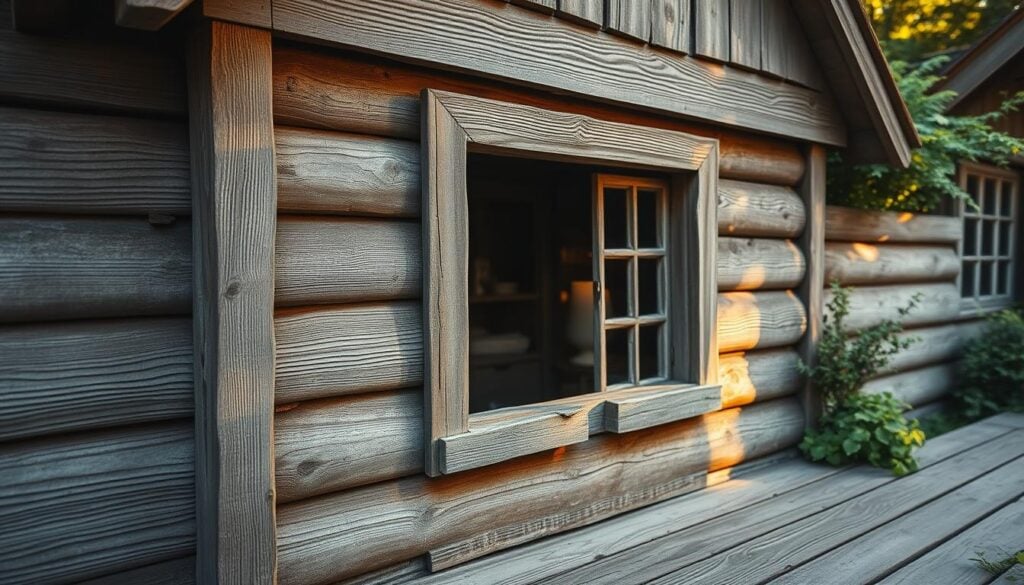 A well-maintained wooden garden house, its weather-worn facade bathed in warm, golden light. Weathered planks, graying with time, frame a sturdy structure nestled amidst lush greenery. Intricate wood grain patterns dance across the surface, hinting at the care and attention required to preserve this charming retreat. A lone paintbrush, bristles dampened with a vibrant stain, rests nearby, a testament to the ongoing effort to nourish and protect this beloved outdoor sanctuary. Delicate highlights of color - a splash of azure, a touch of verdant green - punctuate the monochromatic scene, guiding the eye and evoking the tranquility of this carefully tended space.