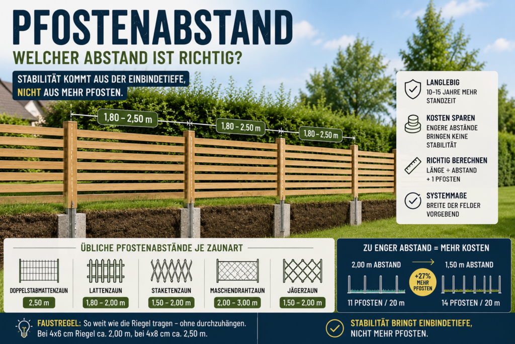 Richtiger Pfostenabstand beim Zaun mit Abständen zwischen 1,80 und 2,50 Metern