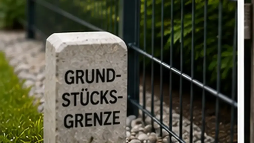 Zaun an der Grundstücksgrenze mit Bauplan im Vordergrund